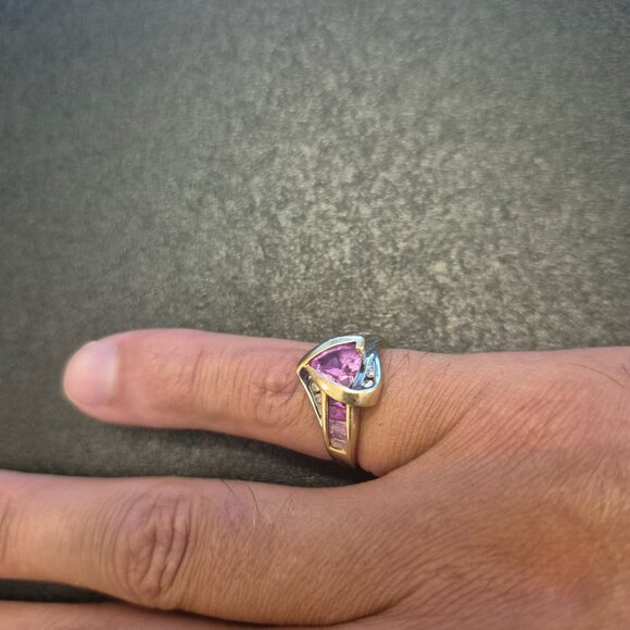 Vintage 10k Gold Ring With Diamonds and Pink Sapphires SIZE 7 - Picture 4 of 6